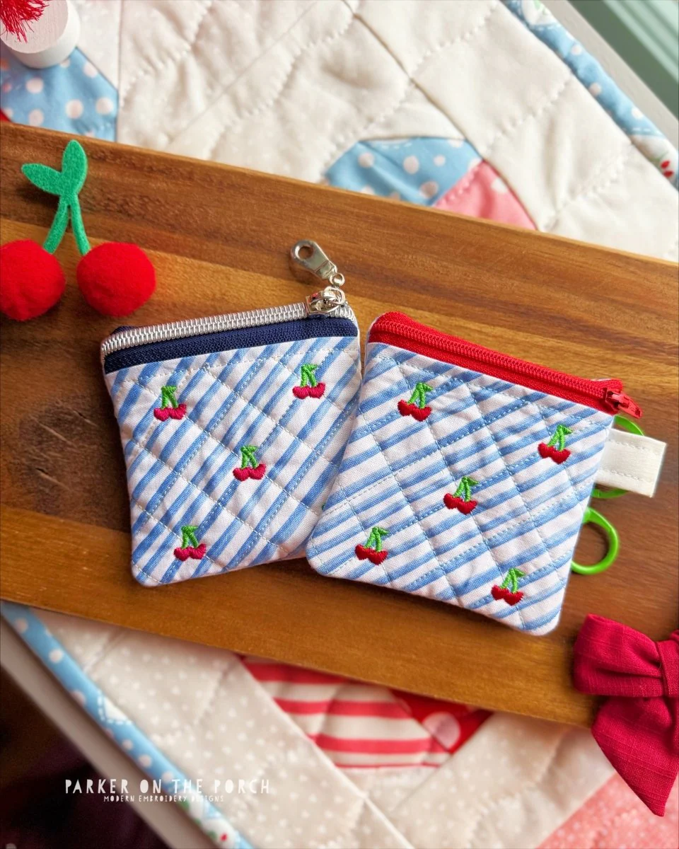 4x4 Quilted Cherries Zipper Bag – Zipper Size 3 & 5 - Top Zip- Digital Download - Image 2