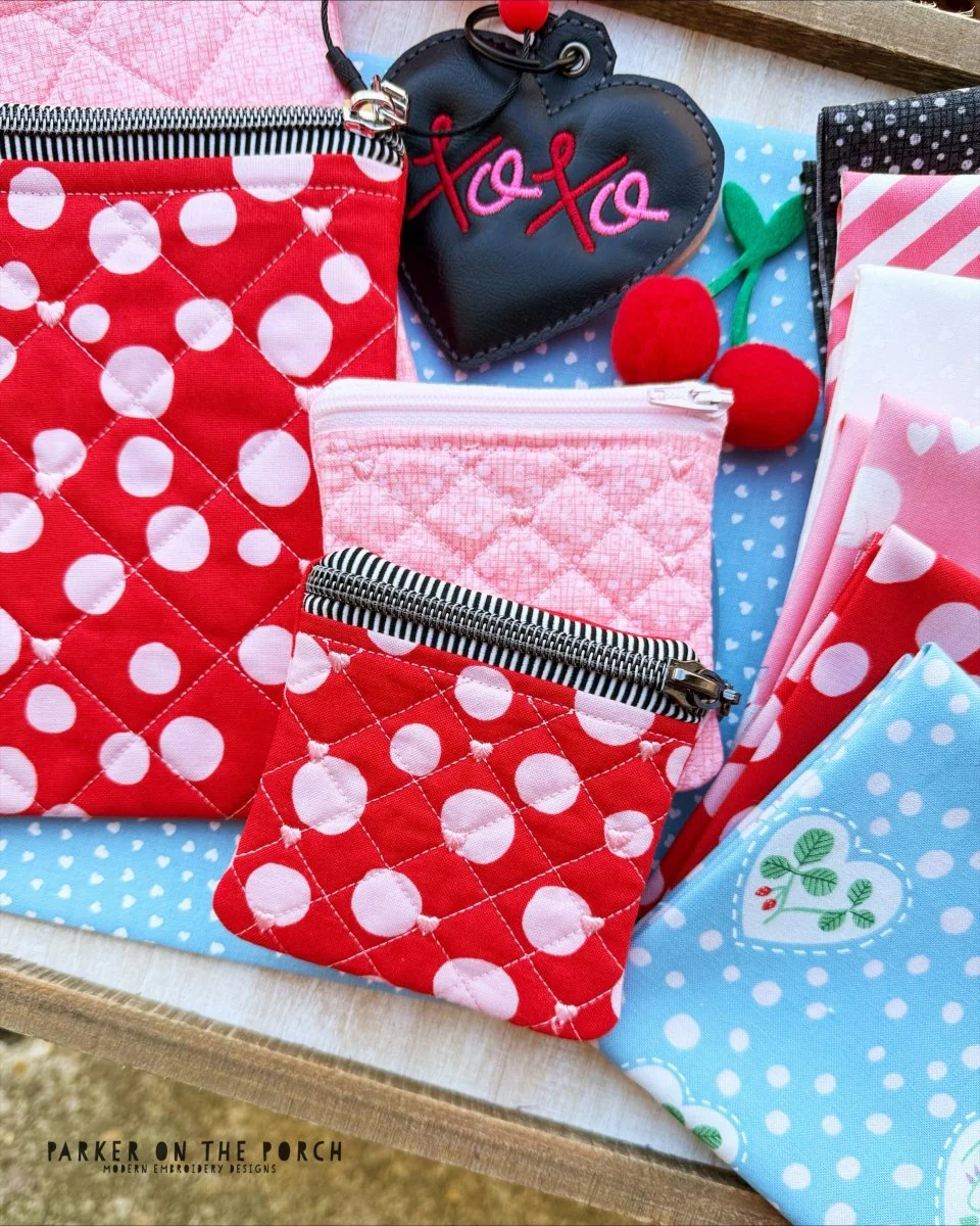 4x4 Quilted Heart Zipper Bag – Zipper Size 3 & 5 - Top Zip- Digital Download