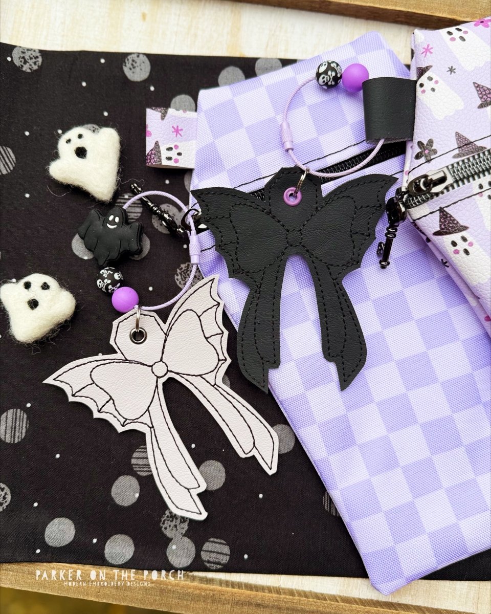 Bat Bow Bag Tag – Digital Embroidery Pattern Download