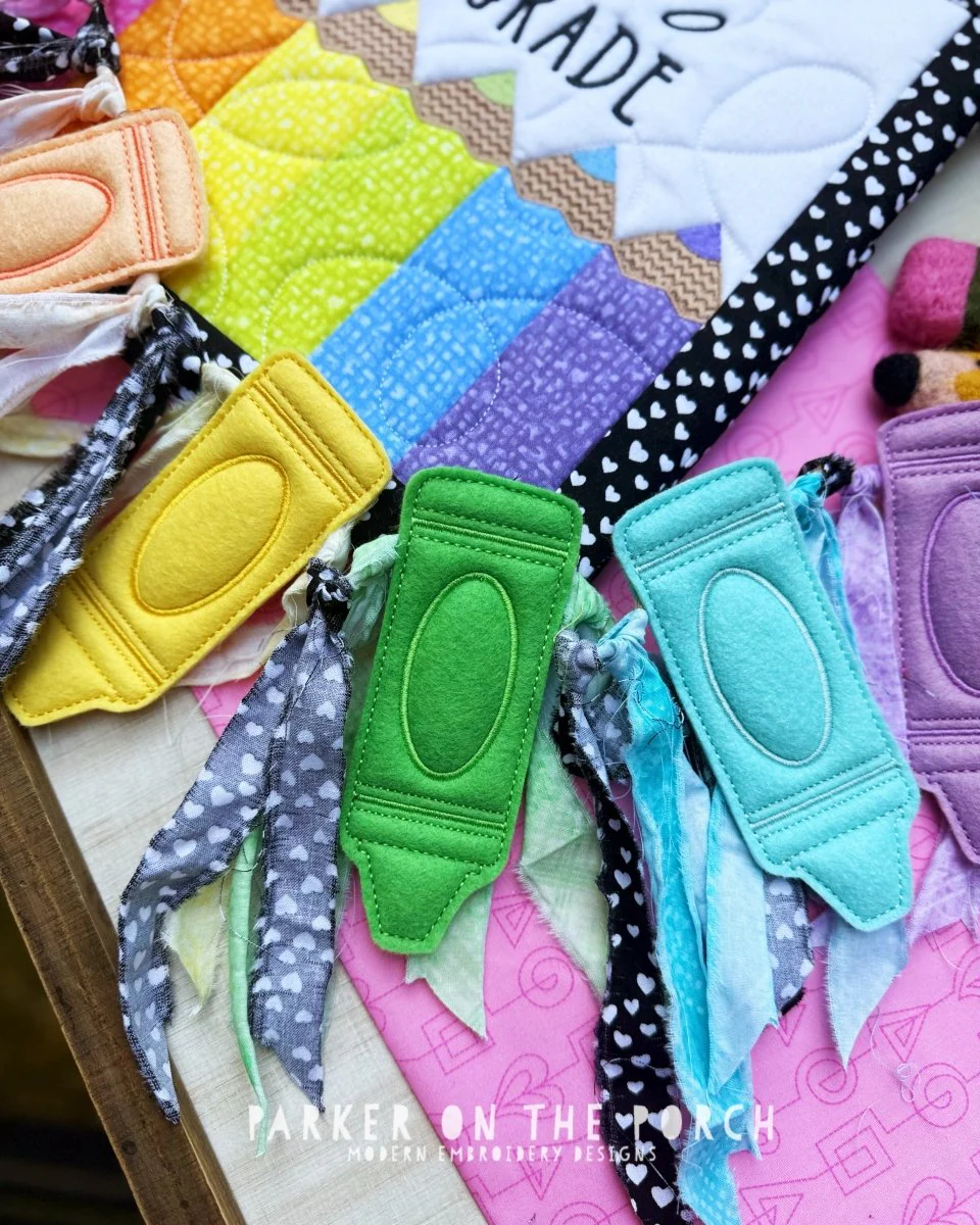 Crayon Puff Banner Digital Embroidery Pattern – Back-to-School Classroom & Teacher Gift