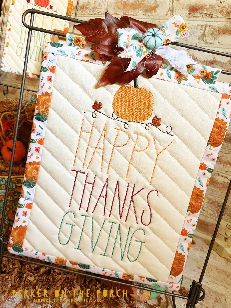 Digital Download - Give Thanks Collection- Happy Thanksgiving- Mini Quilt ( Single Stand )