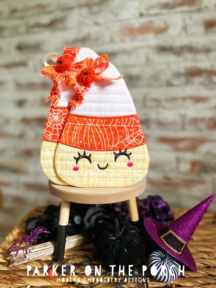 Digital Download - Halloween Vibes Collection- Candy Corn Mug Rug and Hot Pad Set