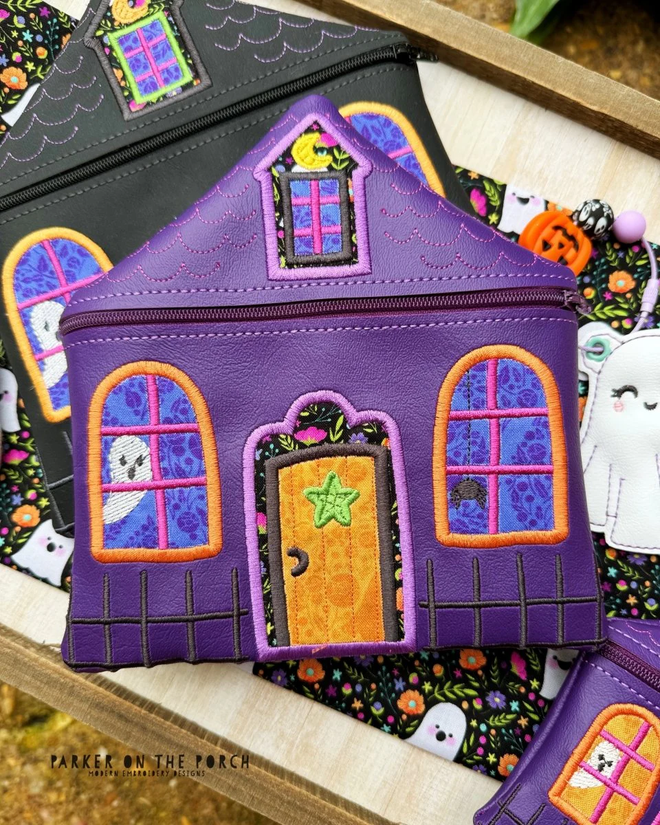 Digital Download - Zipper Size 3- Clean Stitch Haunted House Zipper Bag