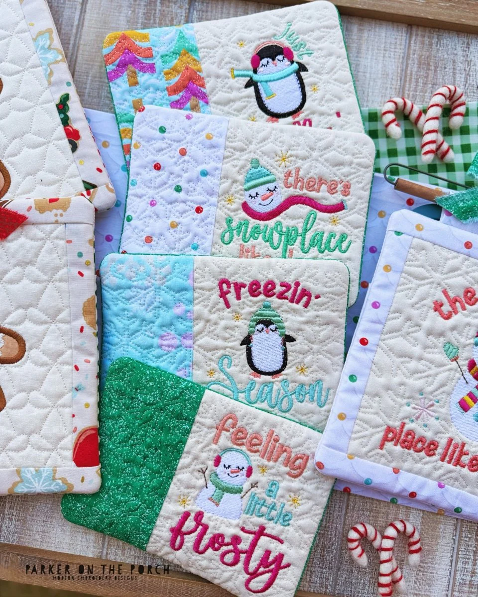 Frosty Friends Mug Rug Bundle – Digital Embroidery Pattern Download