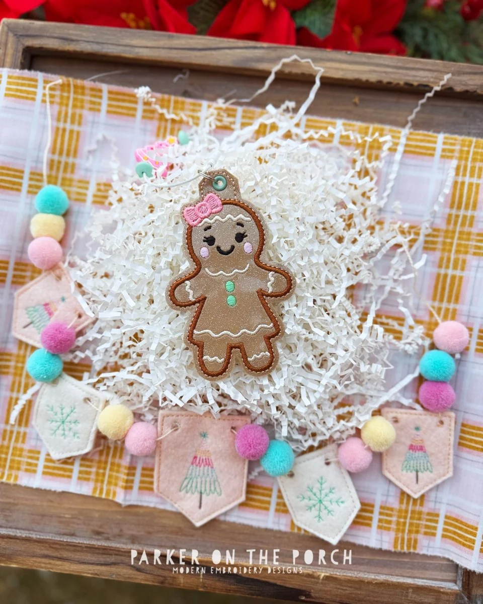 Gingerbread Girl Bag Tag โ Digital Embroidery Pattern Download