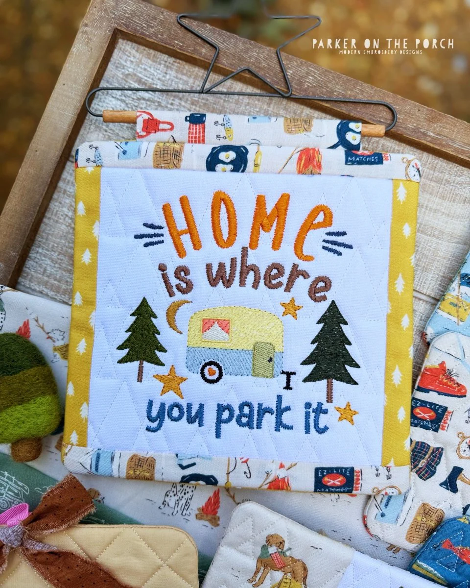 Let's Camp Mini Quilt Embroidery Pattern – Square Single Stand – Digital Embroidery Pattern