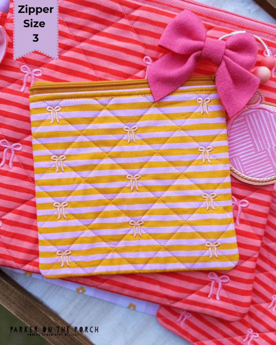 Quilted Bow Zipper Bag – Zipper Size 3 Top Zip- Digital Download