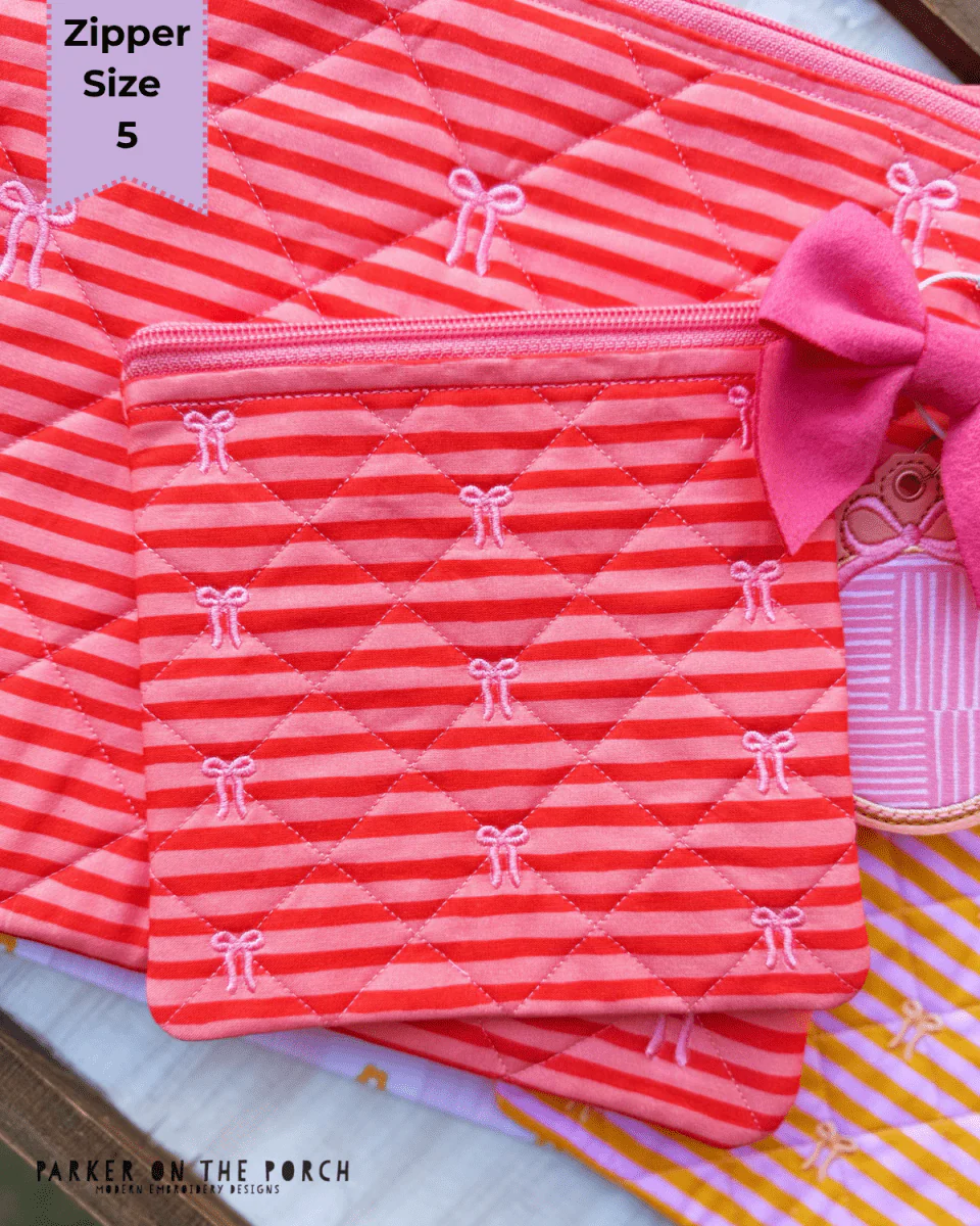 Quilted Bow Zipper Bag – Zipper Size 5 Top Zip- Digital Download