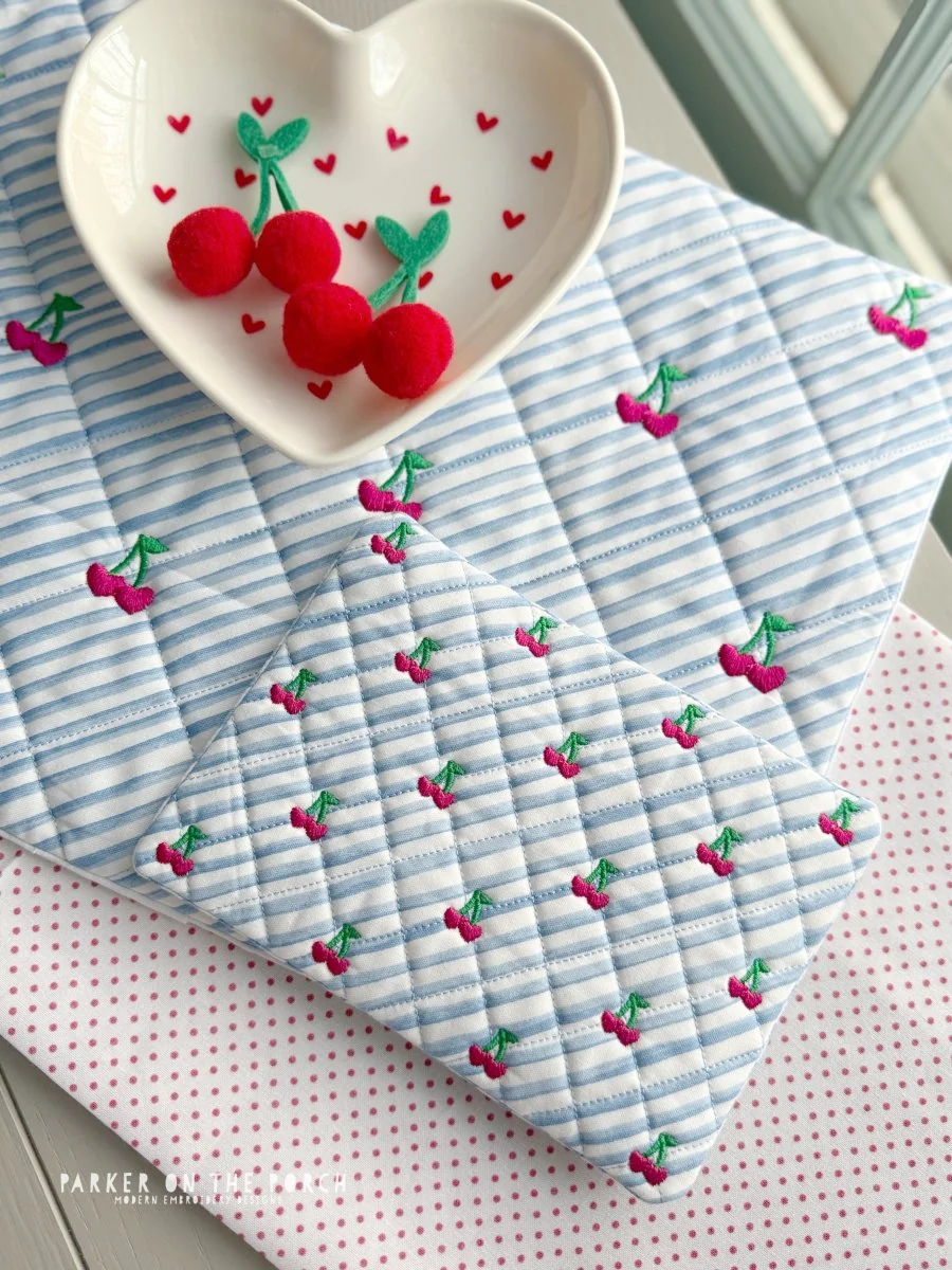Quilted Cherries Mug Rug– Digital Embroidery Pattern Download - Image 2