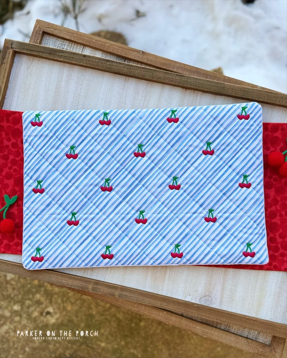 Quilted Cherries Placemats – Digital Embroidery Pattern Download - Image 3
