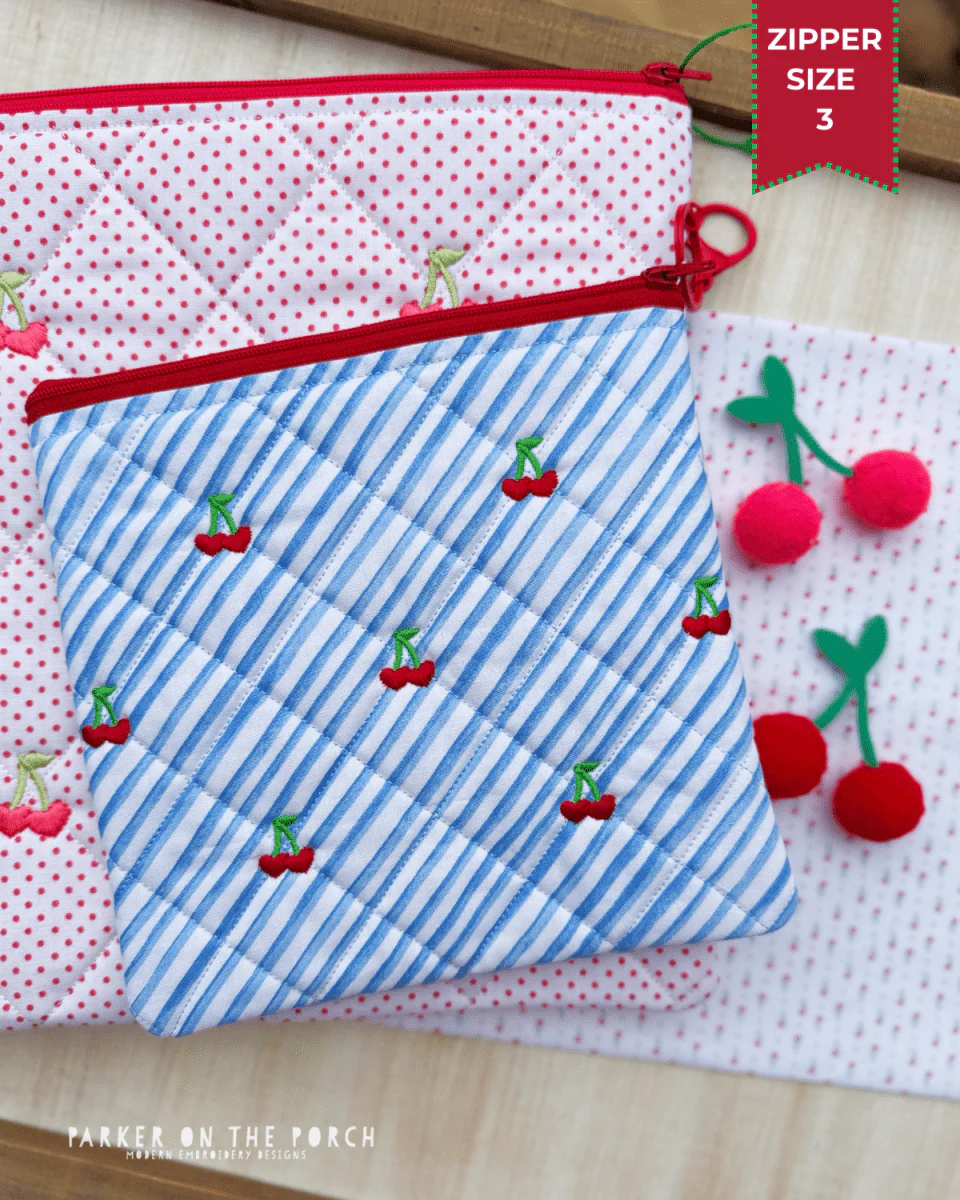 Quilted Cherries Zipper Bag – Zipper Size 3 Top Zip- Digital Download