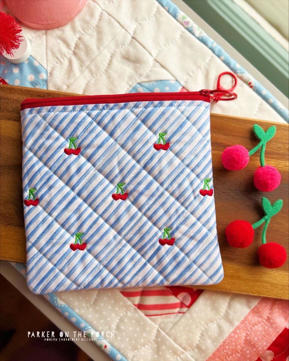 Quilted Cherries Zipper Bag – Zipper Size 3 Top Zip- Digital Download - Image 2