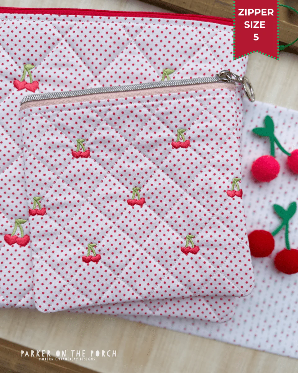 Quilted Cherries Zipper Bag – Zipper Size 5 Top Zip- Digital Download