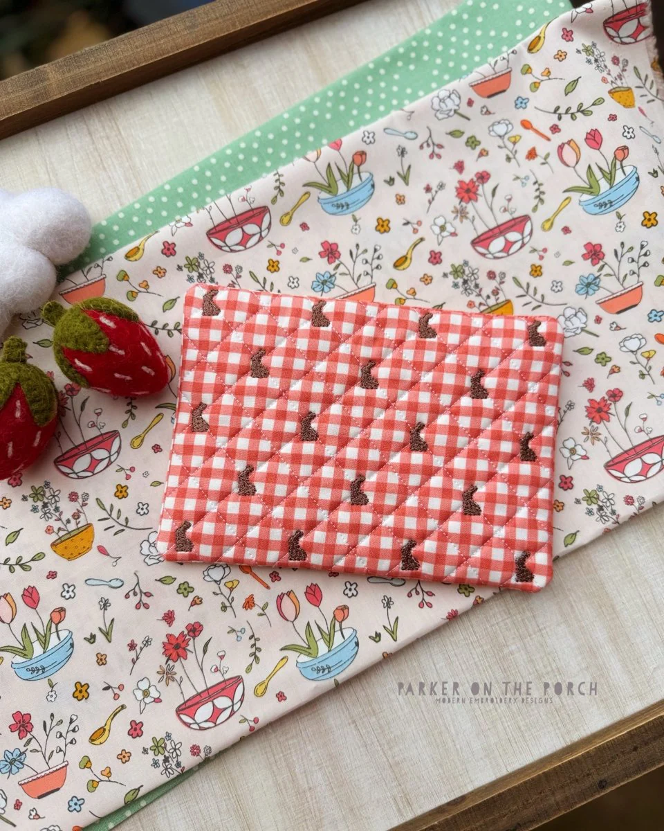 Quilted Chocolate Bunny Mug Rug– Digital Embroidery Pattern Download