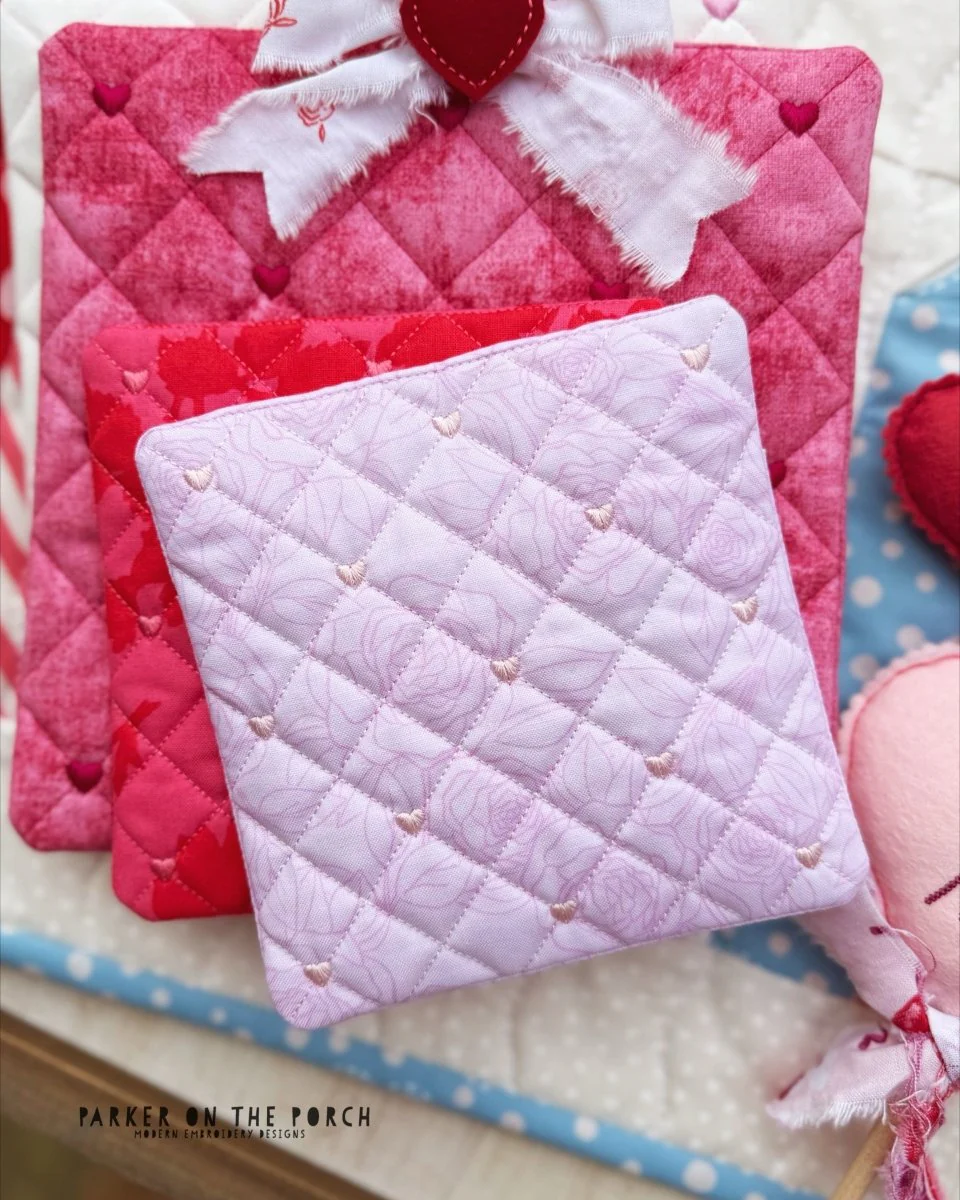 Quilted Hearts Coaster– Digital Embroidery Pattern Download
