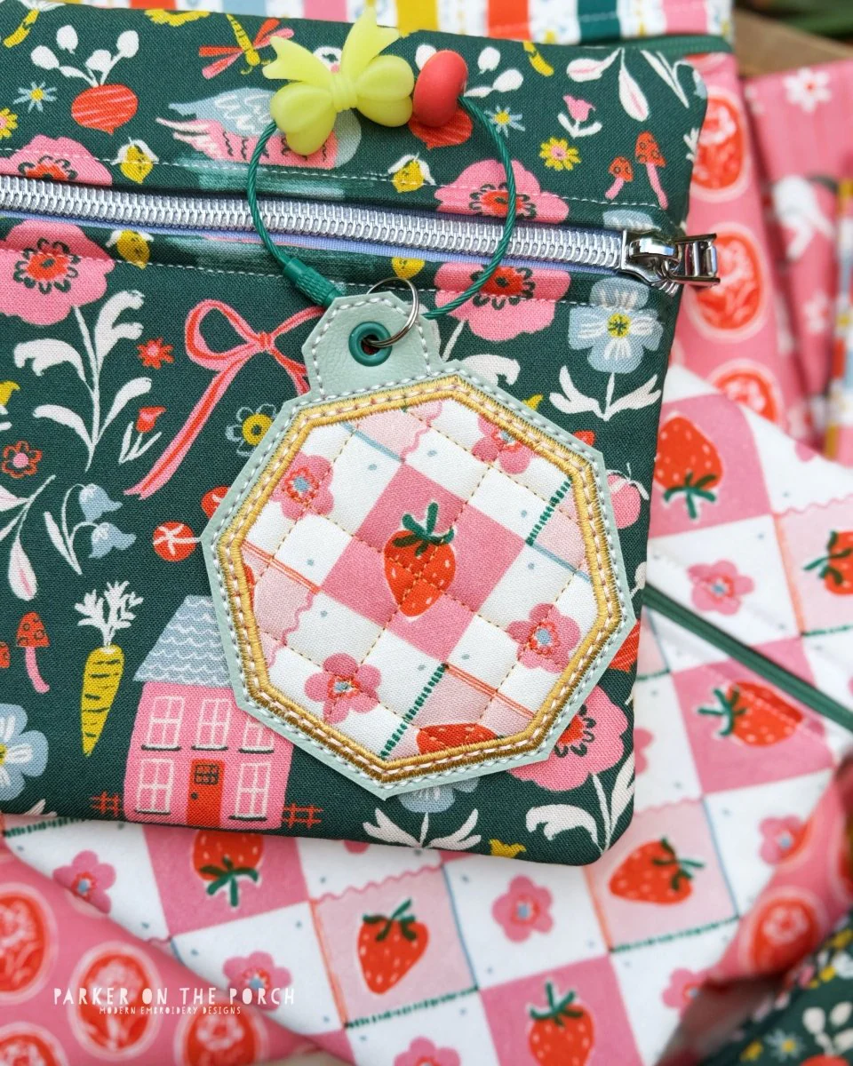 Quilted Applique Octagon Bag Tag - Digital Embroidery Pattern Download