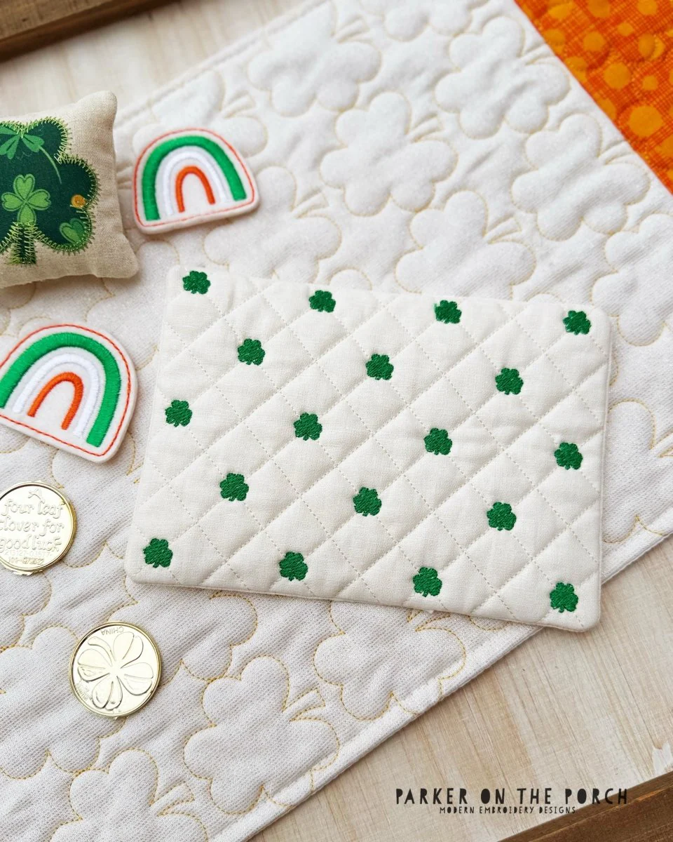 Quilted Shamrock Mug Rug– Digital Embroidery Pattern Download