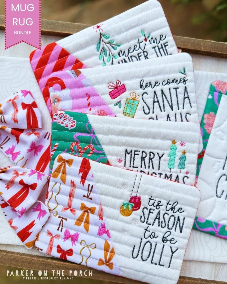 Vintage Christmas Mug Rug Bundle – Digital Embroidery Pattern Download