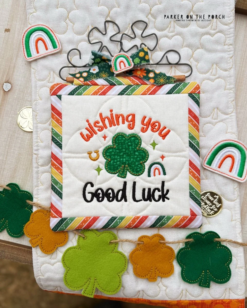 Wishing You, Good Luck Mini Quilt Embroidery Pattern – Digital Download